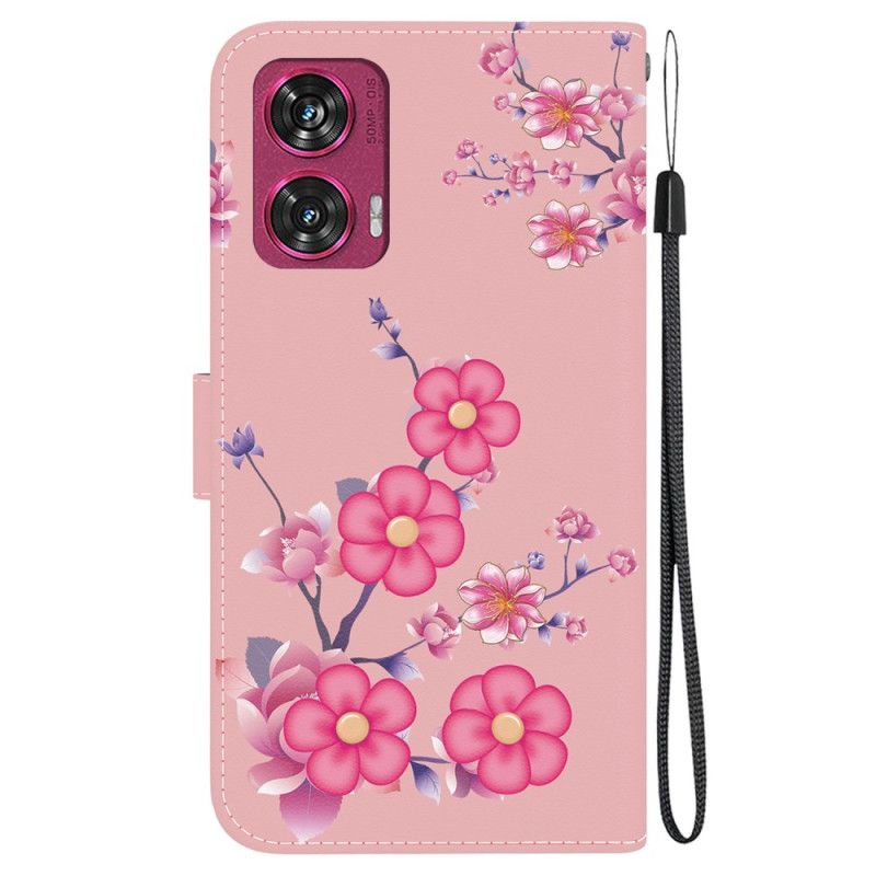 Lederhüllen Motorola Edge 50 Fusion Handyhülle Sakura-muster Mit Riemen