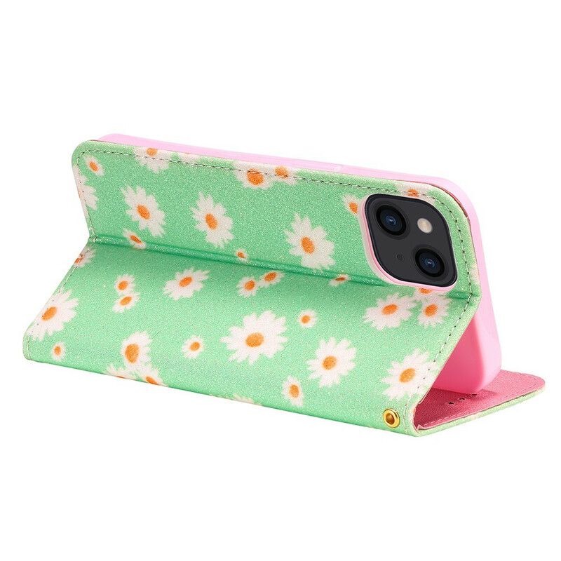 Flip Case Iphone 13 Gänseblümchen Aus Kunstleder