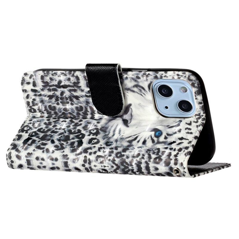 Flip Case Für iPhone 15 Plus Mit Kordel 3d-leopard Mit Riemen