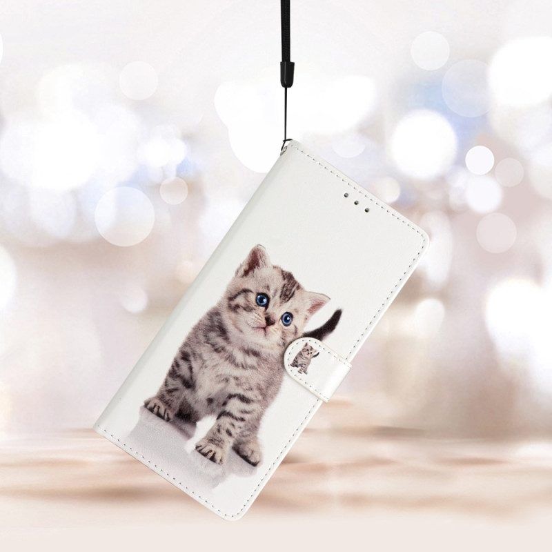 Flip Case Für iPhone 15 Plus Mit Kordel Kleine Katze Mit Riemen