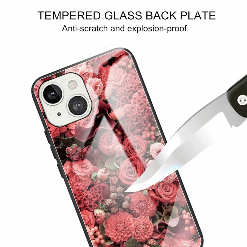 Hülle Für Iphone 13 Pro Max Gehärtetes Glas Rosa Blumen