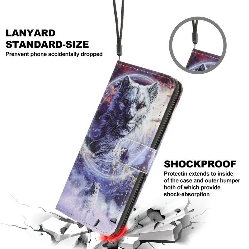 Lederhüllen Für Iphone 13 Pro Max Wolf Im Winter Mit Lanyard