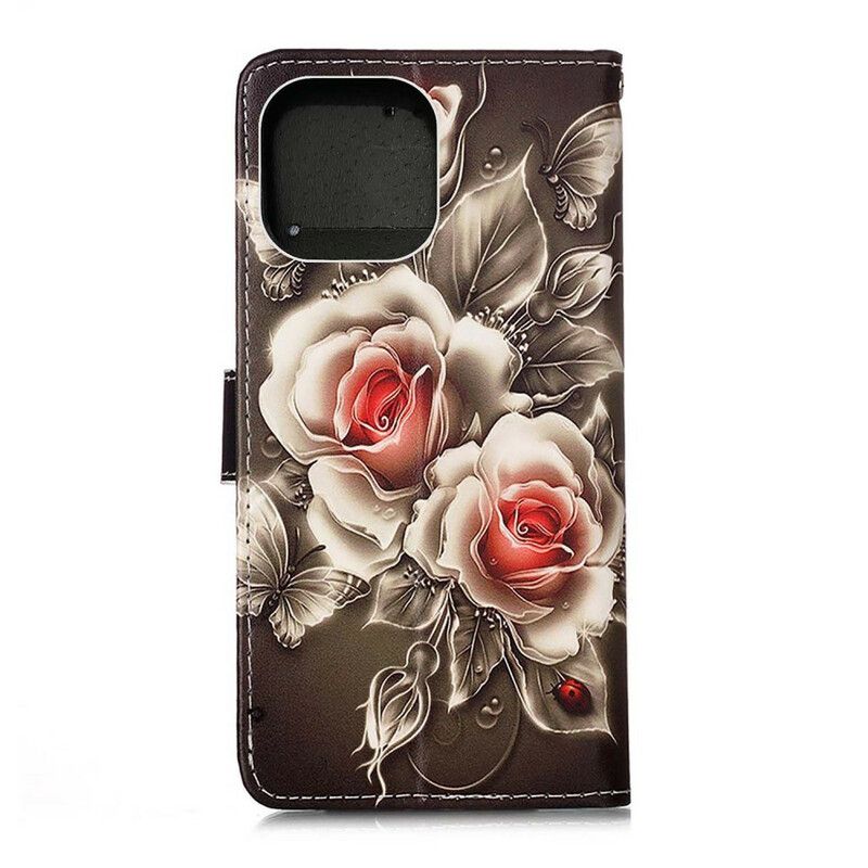 Lederhüllen Iphone 13 Pro Max Goldene Rosen