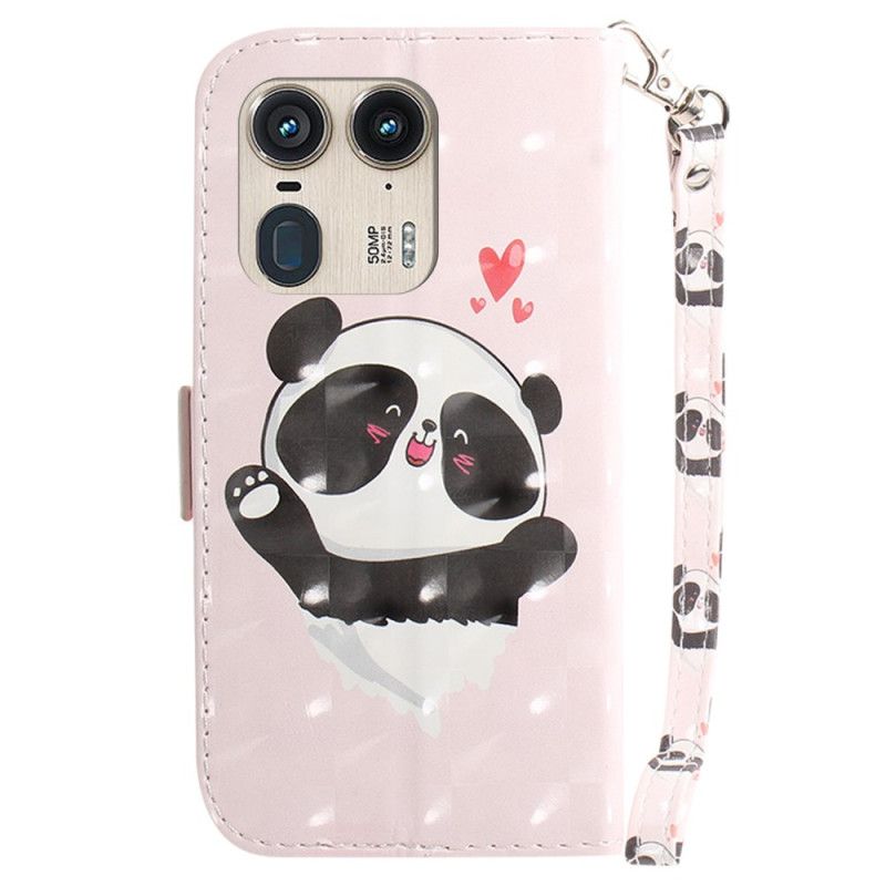 Lederhüllen Motorola Edge 50 Ultra Handyhülle Panda Love Mit Riemen