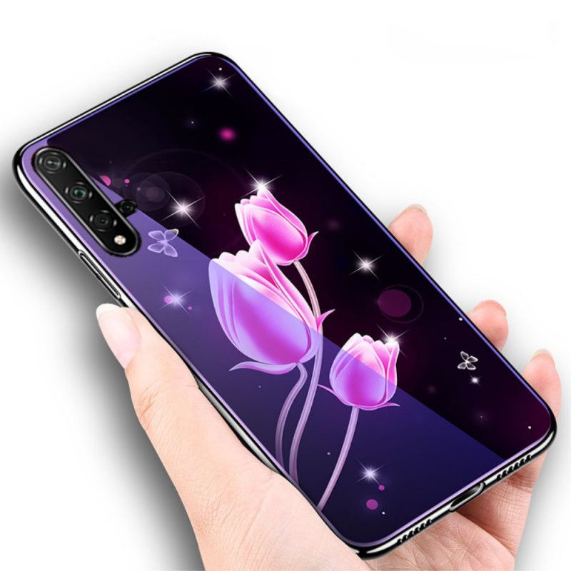 Hülle Huawei Nova 5T Magenta Gehärtetes Glas Und Blumensilikon