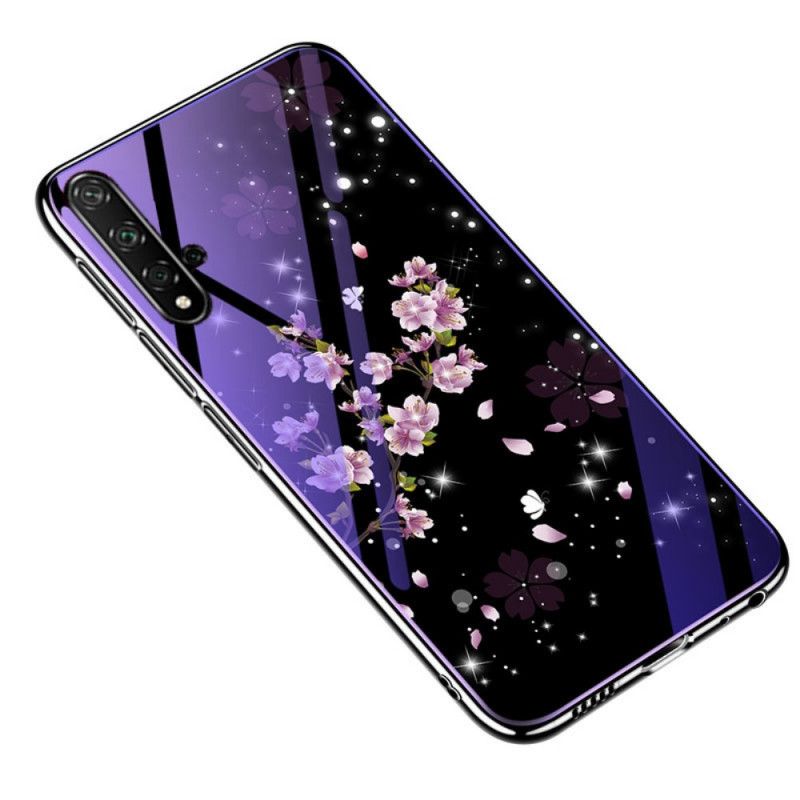 Hülle Huawei Nova 5T Magenta Gehärtetes Glas Und Blumensilikon