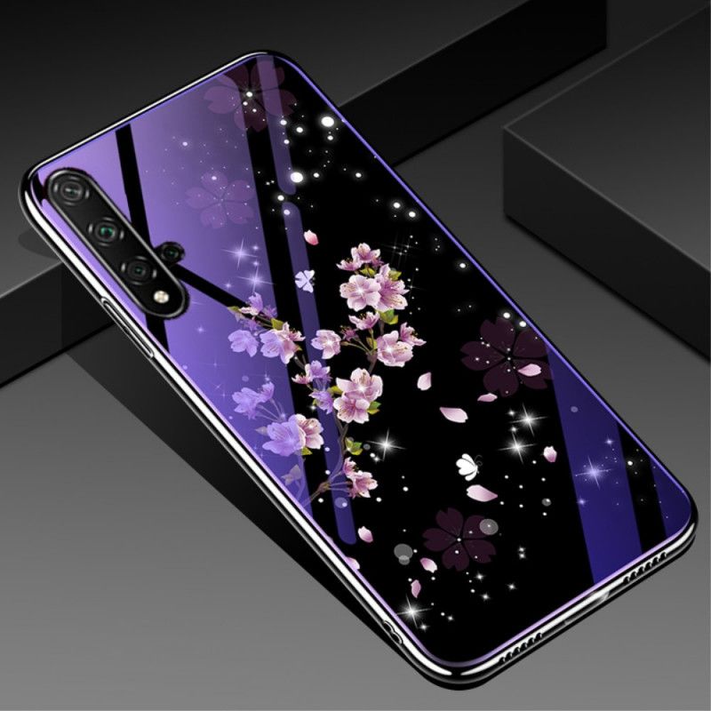 Hülle Huawei Nova 5T Magenta Gehärtetes Glas Und Blumensilikon