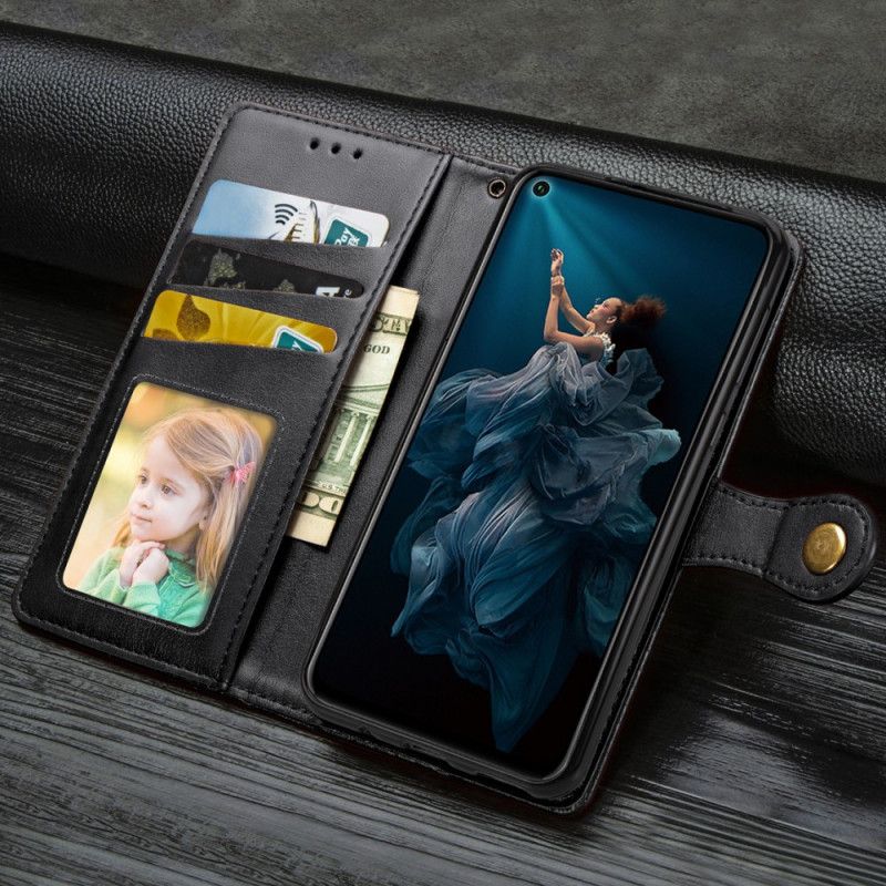 Lederhüllen Huawei Nova 5T Schwarz Kunstleder Und Vintage-Verschluss