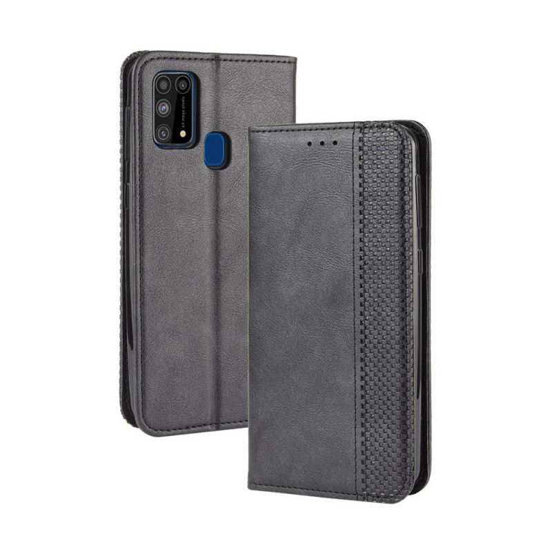 Flip Case Samsung Galaxy M31 Schwarz Stilisierter Vintage-Ledereffekt