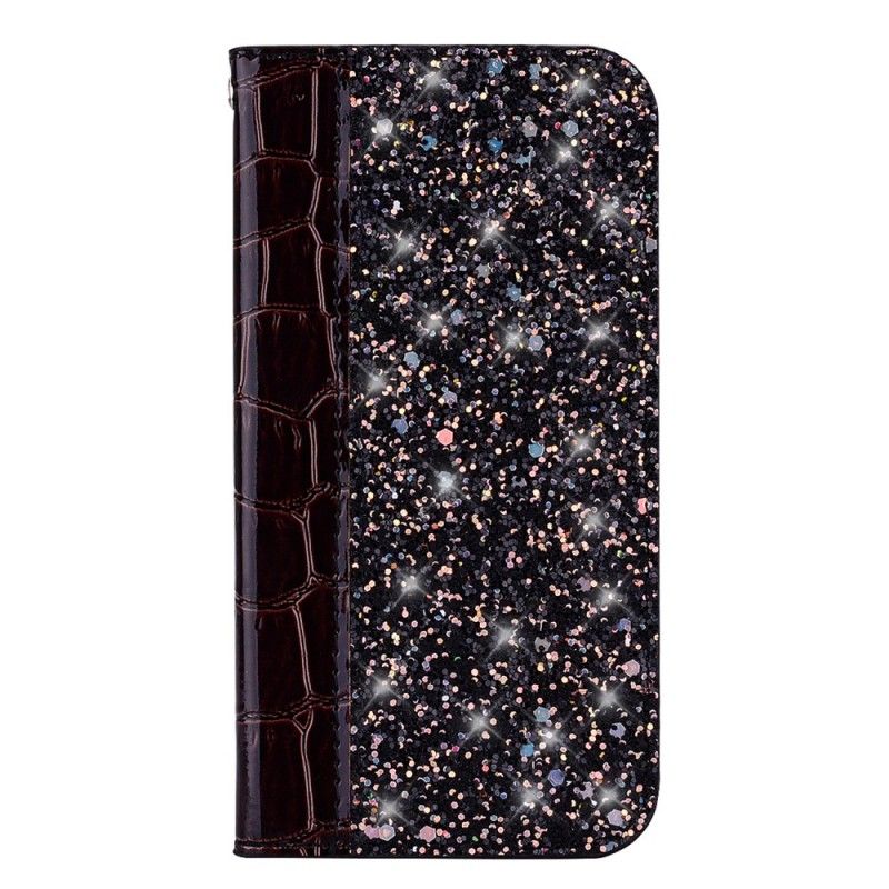 Flip Case Samsung Galaxy S10 Schwarz Handyhülle Krokodilhauteffekt Und Pailletten