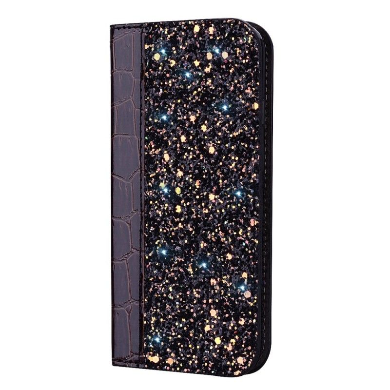 Flip Case Samsung Galaxy S10 Schwarz Handyhülle Krokodilhauteffekt Und Pailletten