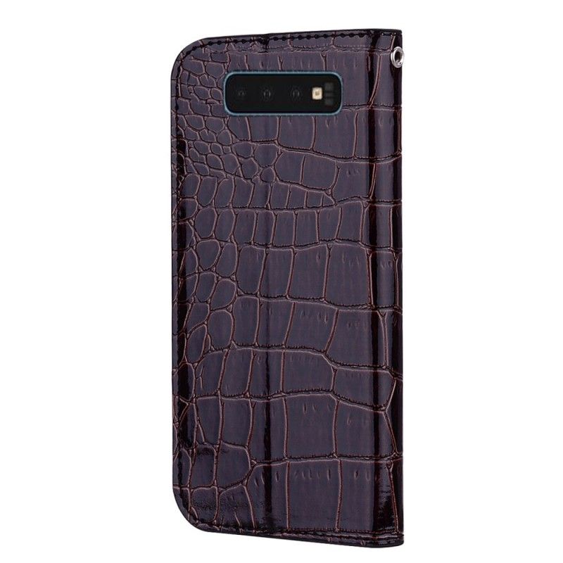 Flip Case Samsung Galaxy S10 Schwarz Handyhülle Krokodilhauteffekt Und Pailletten