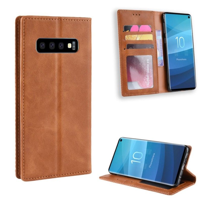 Flip Case Samsung Galaxy S10 Schwarz Stilisierter Vintage-Ledereffekt