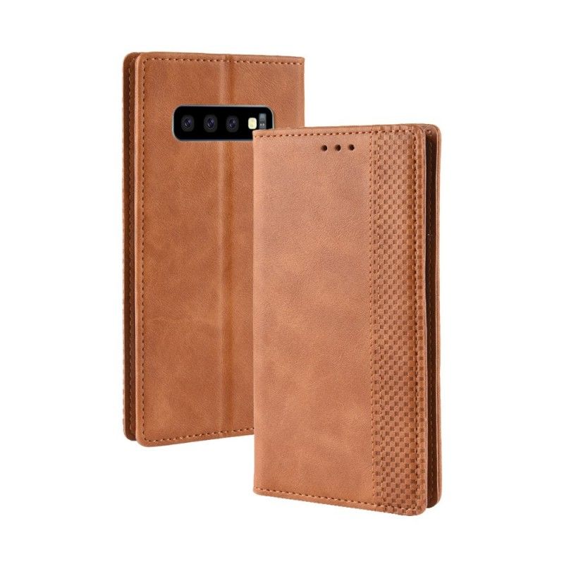 Flip Case Samsung Galaxy S10 Schwarz Stilisierter Vintage-Ledereffekt