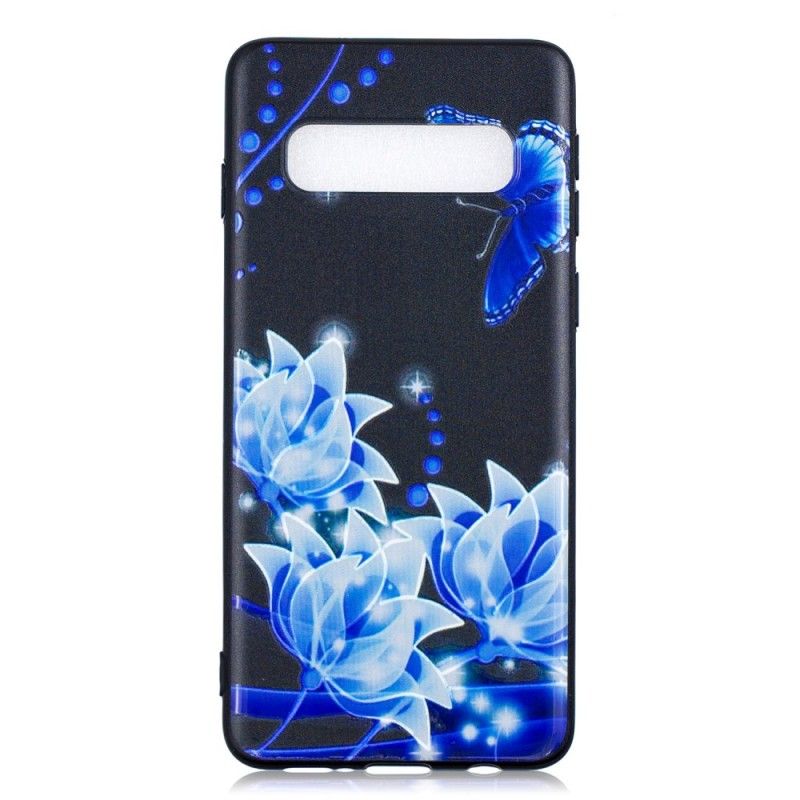 Hülle Für Samsung Galaxy S10 Schmetterling Und Blaue Blüten