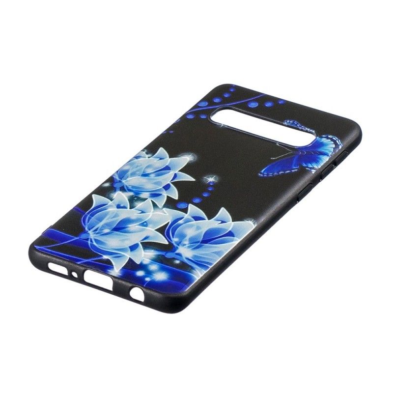 Hülle Für Samsung Galaxy S10 Schmetterling Und Blaue Blüten