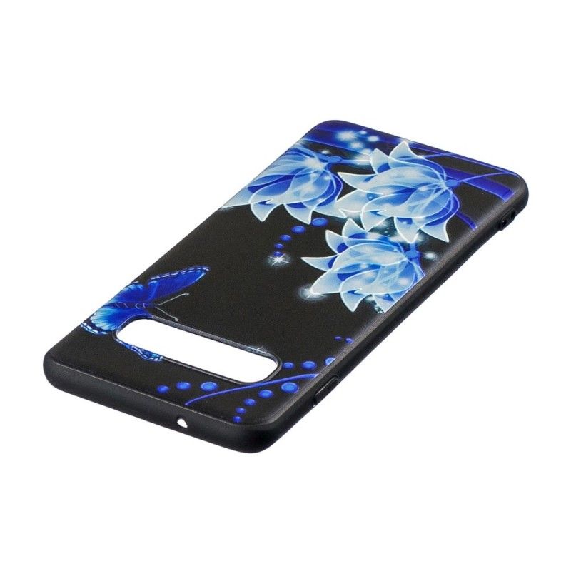 Hülle Für Samsung Galaxy S10 Schmetterling Und Blaue Blüten