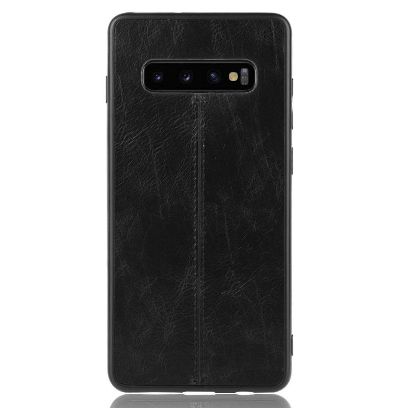 Hülle Samsung Galaxy S10 Schwarz Genähter Ledereffekt