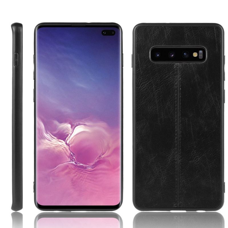 Hülle Samsung Galaxy S10 Schwarz Genähter Ledereffekt