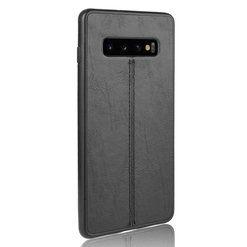 Hülle Samsung Galaxy S10 Schwarz Genähter Ledereffekt