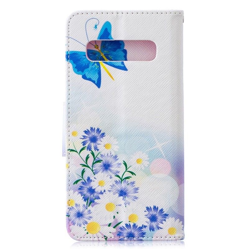 Lederhüllen Samsung Galaxy S10 Magenta Handyhülle Bemalte Schmetterlinge Und Blumen