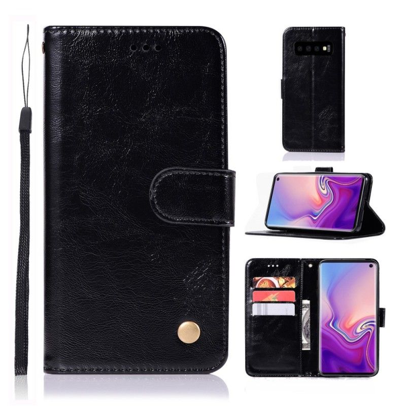 Lederhüllen Samsung Galaxy S10 Schwarz Vintage Ledereffekt Mit Riemen