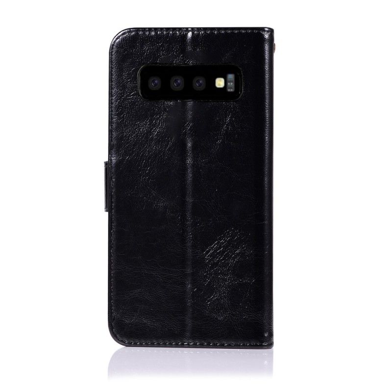 Lederhüllen Samsung Galaxy S10 Schwarz Vintage Ledereffekt Mit Riemen