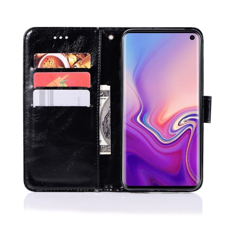 Lederhüllen Samsung Galaxy S10 Schwarz Vintage Ledereffekt Mit Riemen