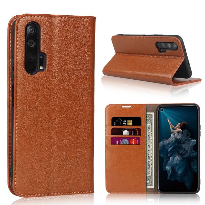 Flip Case Honor 20 Pro Schwarz Echtes Gealtertes Leder