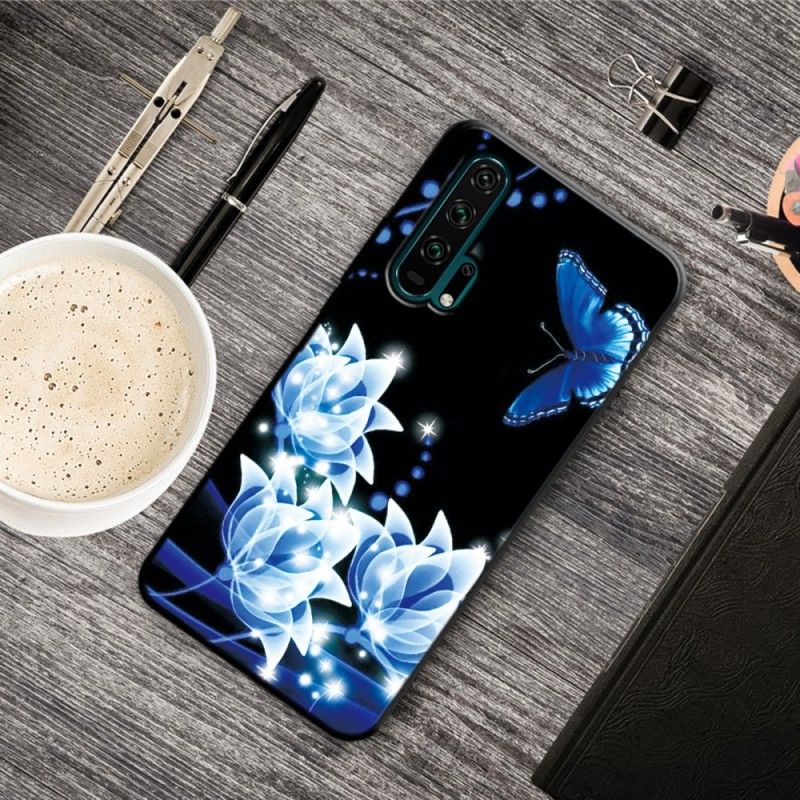 Hülle Honor 20 Pro Schmetterling Und Blaue Blüten