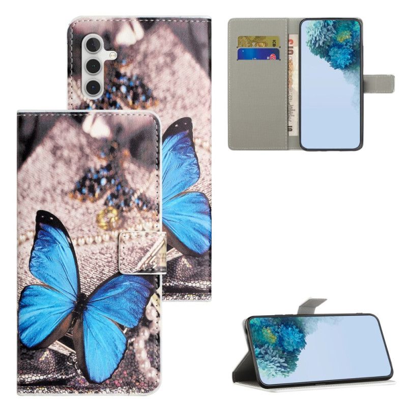 Lederhüllen Samsung Galaxy A15 5g Blauer Schmetterling