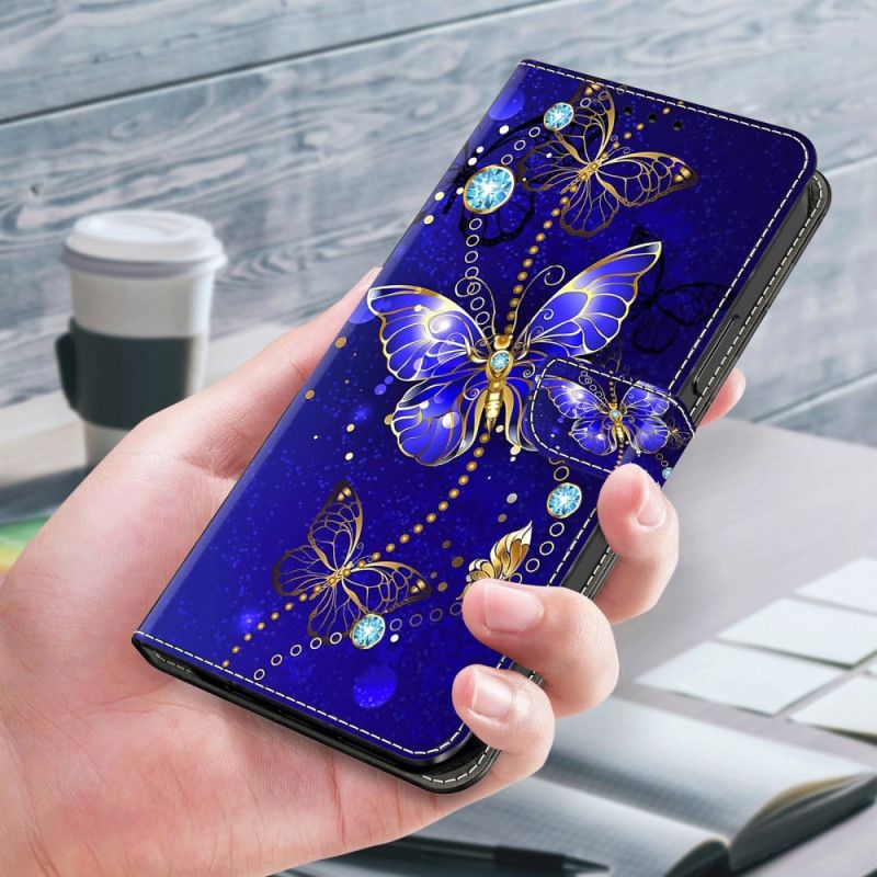 Lederhüllen Für Honor X9b / Magic 6 Lite Blaue Diamantschmetterlinge