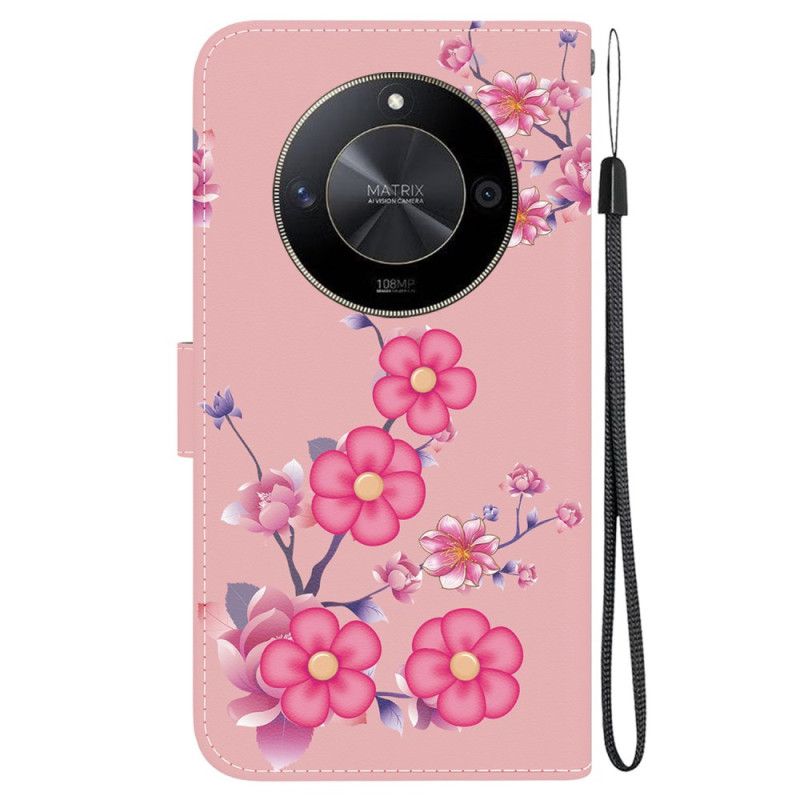 Lederhüllen Honor X9b / Magic 6 Lite Handyhülle Sakura-muster Mit Riemen