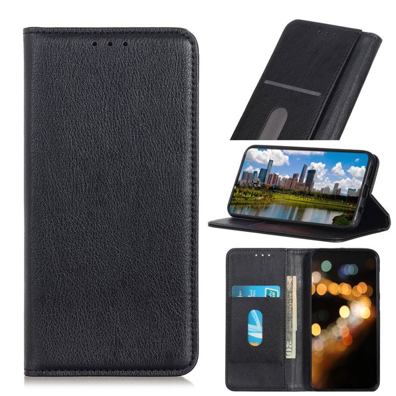 Flip Case Huawei P Smart 2020 Schwarz Einzelnes Geteiltes Litschileder