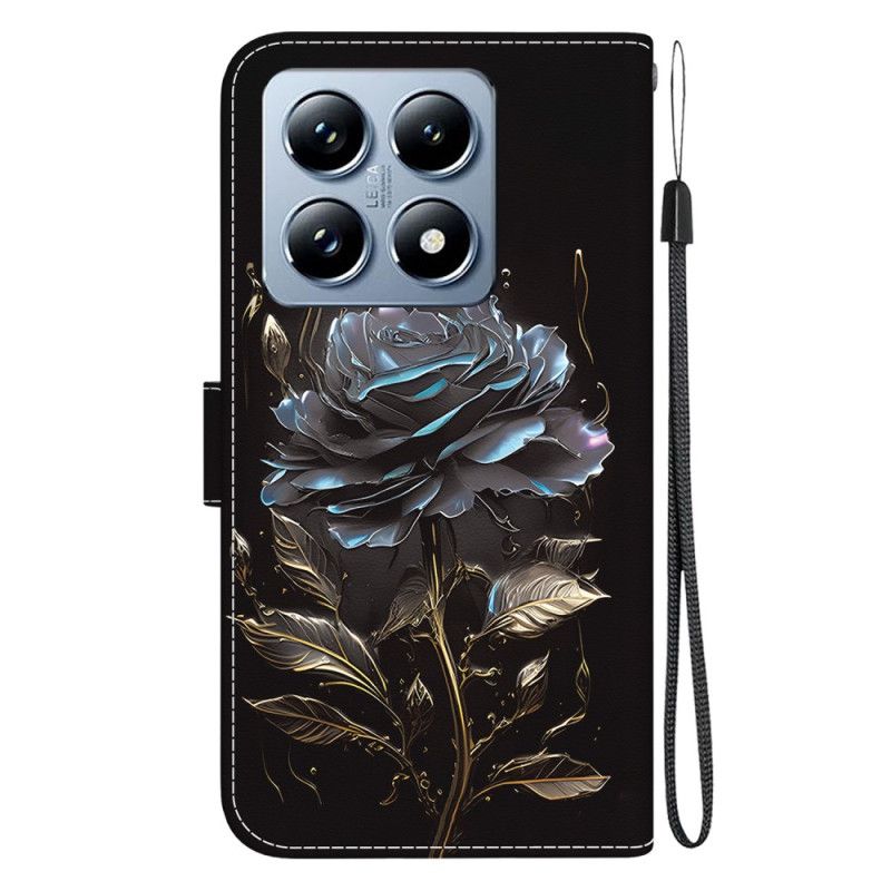 Lederhüllen Xiaomi 14t Handyhülle Schwarze Rose