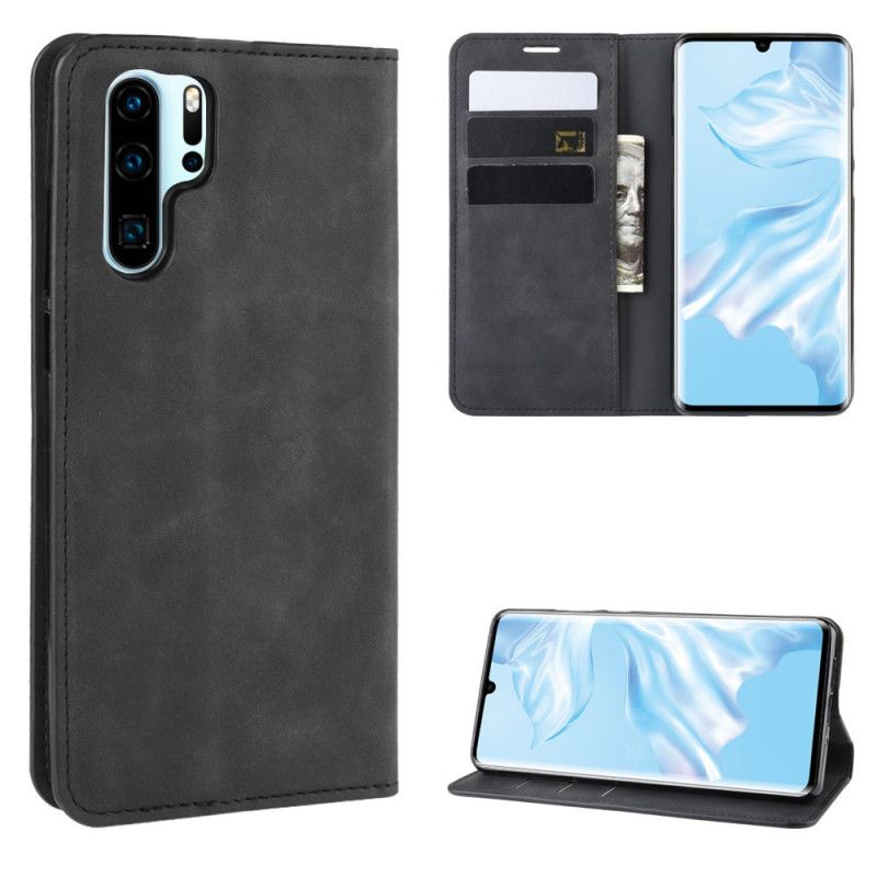 Flip Case Für Huawei P30 Pro Schwarz Schicker Ledereffekt