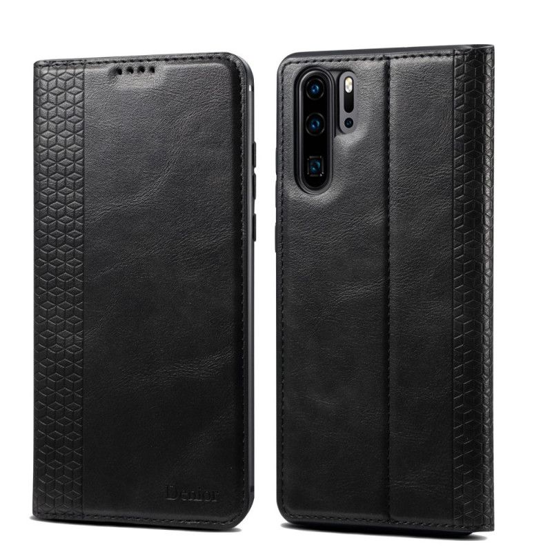 Flip Case Für Huawei P30 Pro Schwarz Strukturierter Ledereffekt