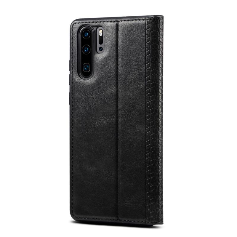 Flip Case Für Huawei P30 Pro Schwarz Strukturierter Ledereffekt