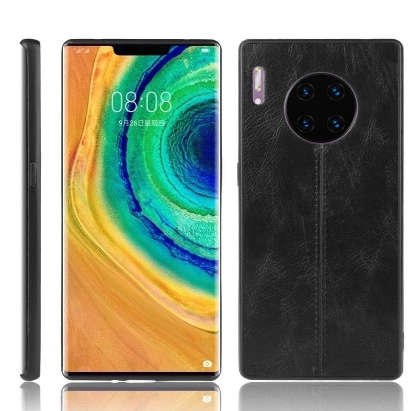 Hülle Für Huawei P30 Pro Schwarz Genähter Ledereffekt