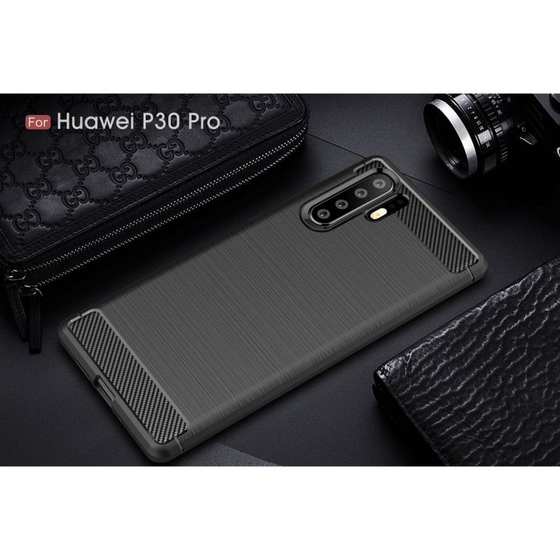 Hülle Huawei P30 Pro Schwarz Gebürstete Kohlefaser