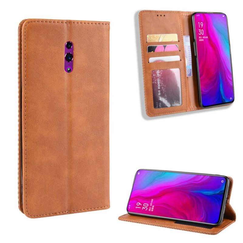 Flip Case Oppo Reno Schwarz Stilisierter Vintage-Ledereffekt