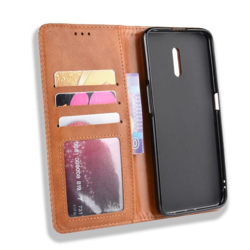 Flip Case Oppo Reno Schwarz Stilisierter Vintage-Ledereffekt