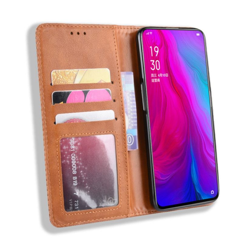 Flip Case Oppo Reno Schwarz Stilisierter Vintage-Ledereffekt