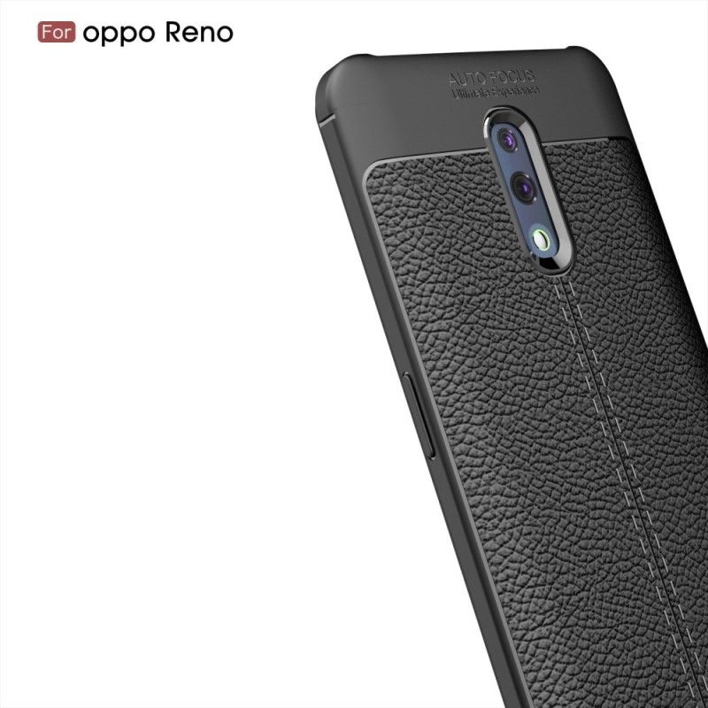 Hülle Oppo Reno Schwarz Litschileder-Effekt