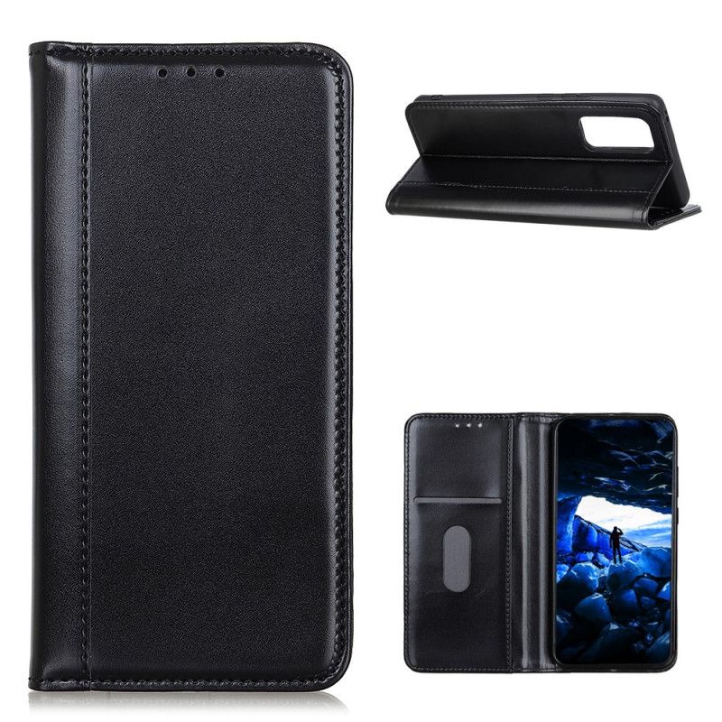 Flip Case Huawei P Smart 2021 Schwarz Handyhülle Glänzendes Spaltleder