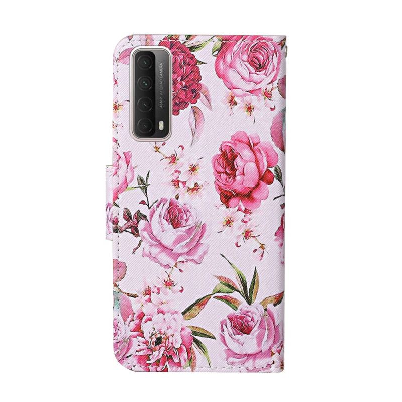 Lederhüllen Huawei P Smart 2021 Magenta Meisterhafte Blumen Mit Tanga