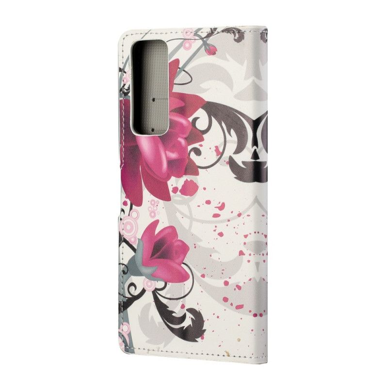 Lederhüllen Huawei P Smart 2021 Magenta Tropische Blumen