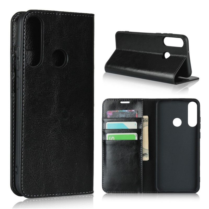 Flip Case Huawei Y6p Schwarz Echtes Leder