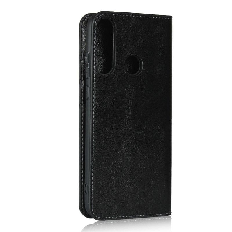 Flip Case Huawei Y6p Schwarz Echtes Leder