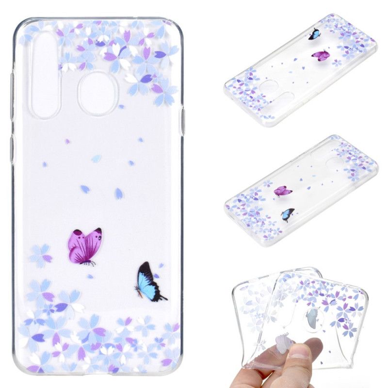 Hülle Für Huawei Y6p Transparente Schmetterlinge Und Blumen